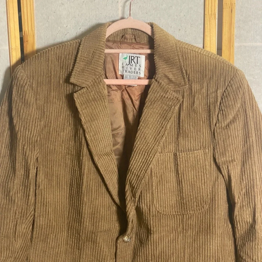 Vintage‎ James River Traders Mens Tan Corduroy 3-Button Blazer Sport Coat Size L